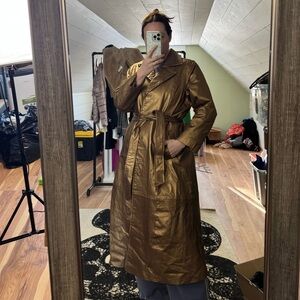 Vintage Copper Metallic Leather Trench Coat